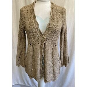 Tweeds Pointelle Knit Wool Blend Cardigan Boho Cottagecore Sweater M